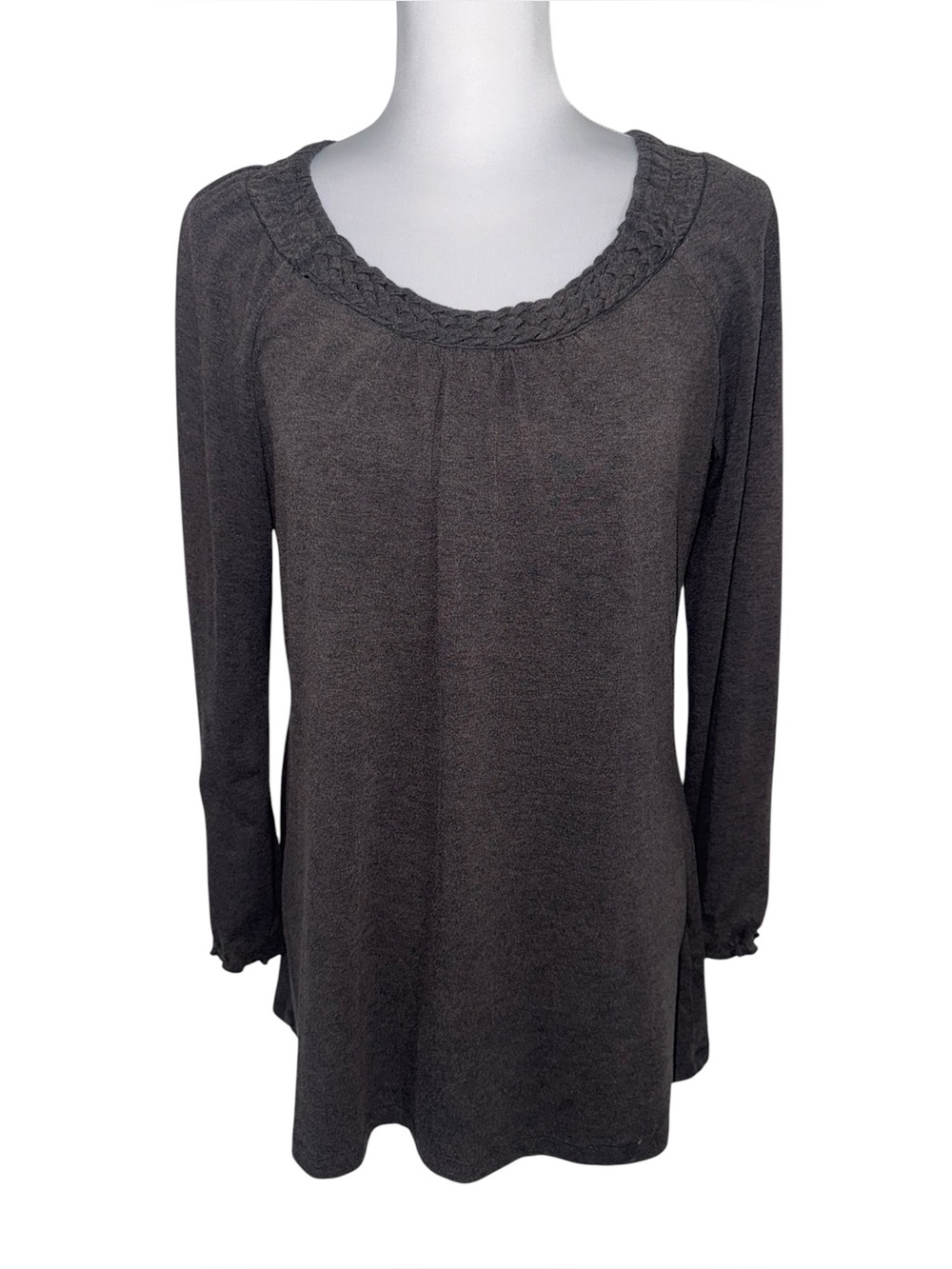 Self Esteem XL Gray Boho Braided Scoop Neck‎ Long Sleeve Tunic Top Goth Y2K